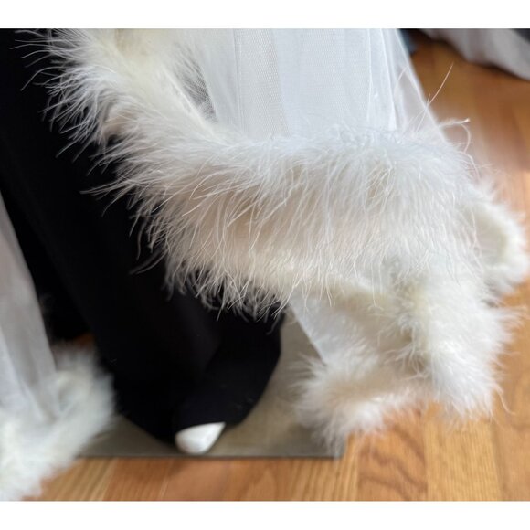 Kikiriki FeatherTrimmed Sheer Mesh Wide Sleeve Long Robe Size Small Off White NW - Picture 4 of 8